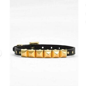 Michael Kors Pyramid Saffiano Black Leather Bracelet, Studded Buckle - Gold Tone